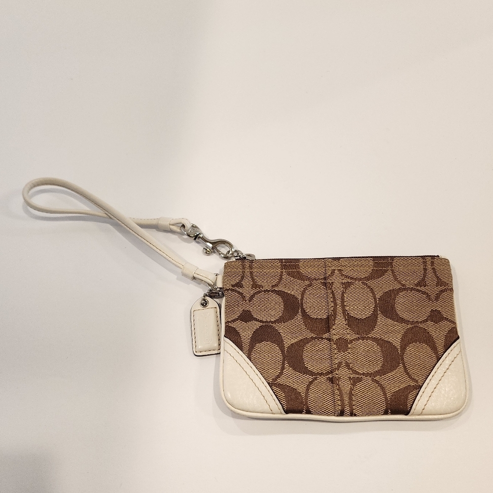 Coach Signature Canvas Leather Trim Wristlet